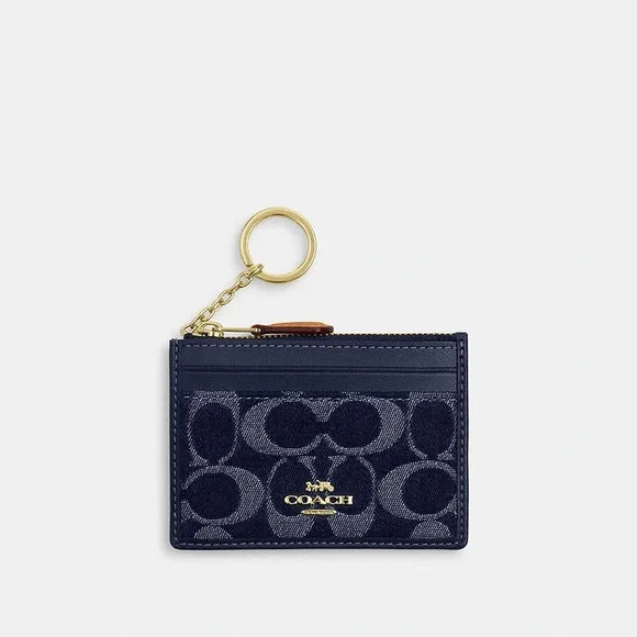 Coach Denim Cherry Zip Mini ID Case - Picture 1 of 3